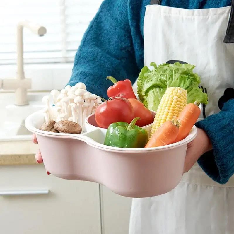 Mickey Shaped Vegetable Basket, 4 Compartments Wash Basin Basket, Creative Household Wash Basket, Double Multi Grid Basket, Fruit Tray Drain Basket