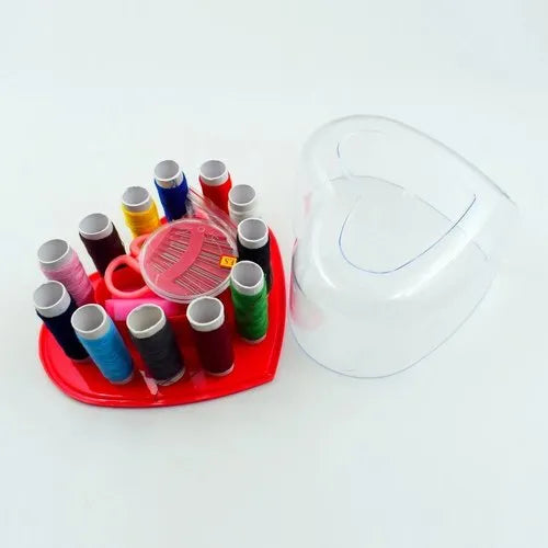 Portable Heart Shape Sewing Kit, Basic Emergency Sewing Kit Box, Sewing Supplies Organizer For Travel, Sewing Box With Color Thread