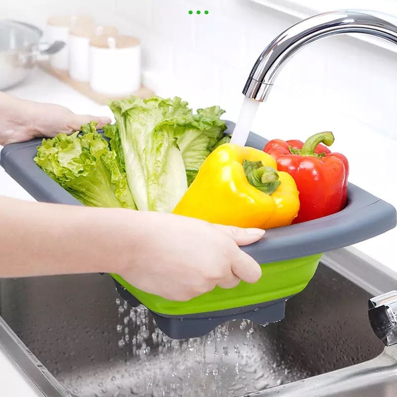 Expandable Silicon Drain Basket, Pull Rod Washing Vegetable Washing Basket, Telescopic Folding Drain Basket With Extendable Handles