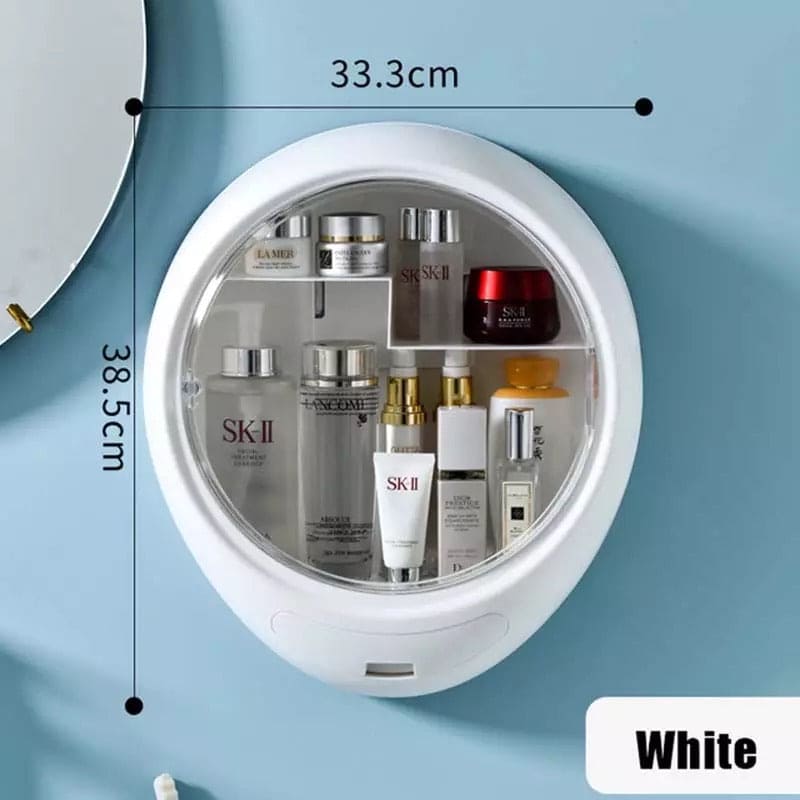 Wall-mounted Round Cosmetic Holder, Makeup Storage Box, Self-Adhesive Round Organizer