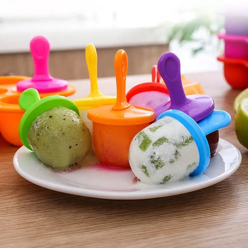 Silicone 7 Grids Fruit Shake Ice Cream Maker Mold, Silicon Popsicle Mold Tray, Portable Ice Cream Container, Fruit Shake Cream Ball Lolly Maker, Multi-Purpose Popsicle Mold, Baby Food Mold Popsicle Stick