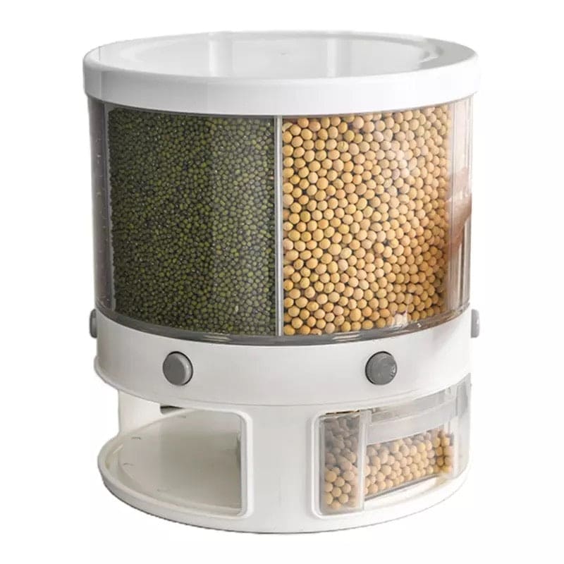 Large Capacity 6 Grids Grain Cereals Storage Container, Rotating Can For Bulk Cereals, Moisture Insect Proof Grain Organizer,  Rotating Storage Container For Rice Nuts Beans, Dry Snacks Rice Bucket