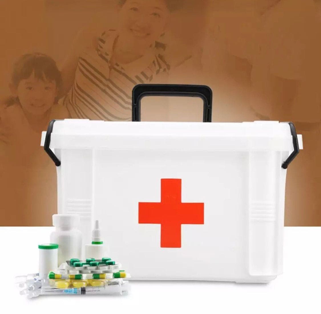 Portable First Aid Kit Emergency Box, Family Medicine Box/Family Emergency Kit Storage Box, Multifunctional Medicine Box, Multi-Layer Plastic Medicine Box, Medicine Storage Organizer, Black Handle Emergency Box