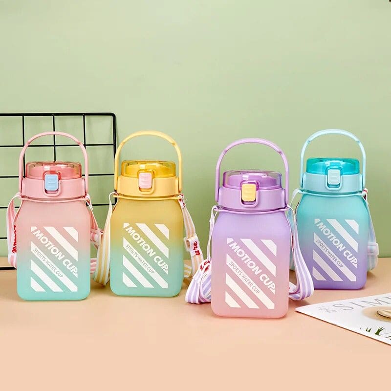 Rainbow Square Water Bottle, 700ml Gradient Color Water Bottle, Portable Cute Kids Water Bottle, Large Capacity Square Belly Water Bottle,