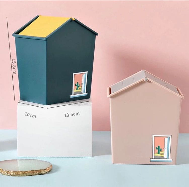 House Style Trash Can, Wastebasket Garbage Container With Swing Lid, Cute Plastic Recycle Small Stacked Trash Can, Mini Rolling Cover Type Bathroom Trash Bin, House Style Plastic Desktop Flip Trash Can