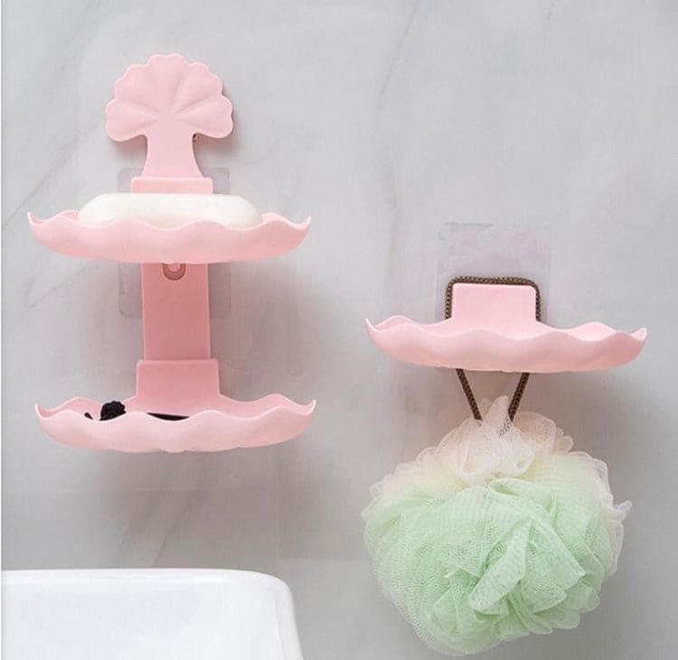 2 Tier Soap Holder With Drain, Double Layer Soap Holder, Wall-Mounted Sponge Holder