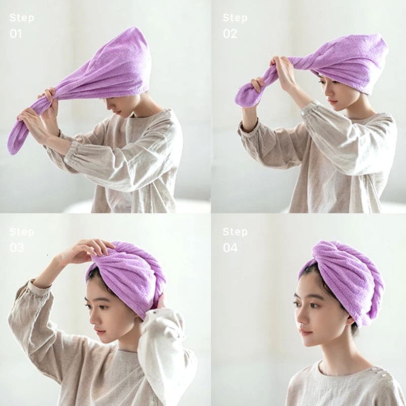 Microfiber Snap Dry Hair Cap, Turbine Hair Dryer Cap Towel, Water Absorbent Terry Head, Dry Hair Cap, New Style Hair Wrap Cap Towel
