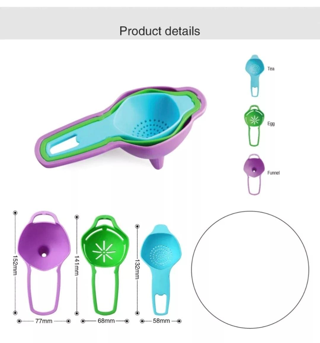 Set of 3 Egg Separator Funnel & Strainer Set, Multifunctional Egg Separator, Funnel & Strainer Set,  Household Liquid Dispensing Mini Funnel Kitchen Tools, Handy Mini Colander Sieve, Egg White Strainer Divider Filter, Kitchen Baking Strainer