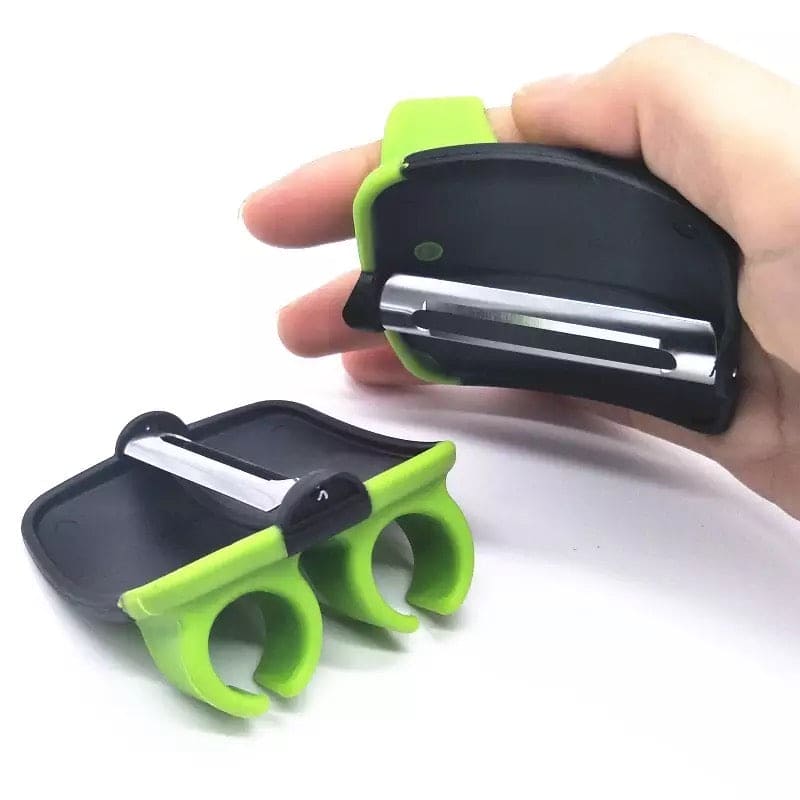 Stainless Steel Manual Finger Vegetable Shaver, Double Fingers Stainless Blade Fruit Peeler, Finger Gaurd Peeling Knife, AntiScratch Kitchen Tool, Palm Vegetable Hand Peeler, Turnip Slicer Cutter, Silicon Veg Cutter Kitchen Cooking Tools