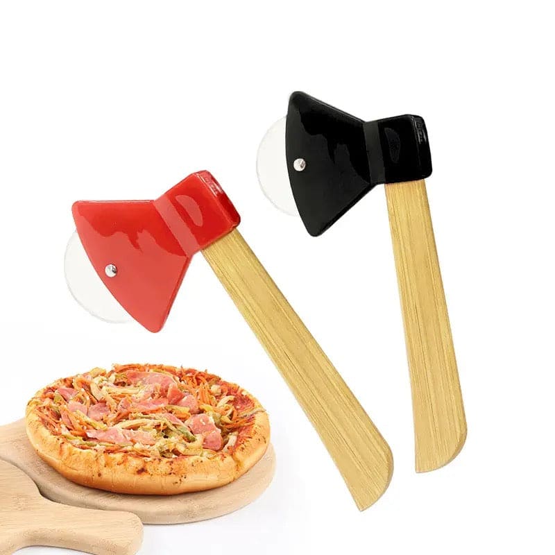 Axe Bamboo Handle Pizza Cutter, Stainless Steel Rotating Blade Pizza Pastry Pasta Dough Cutting Tools, New Portable Round Pizza Pizza Cutter