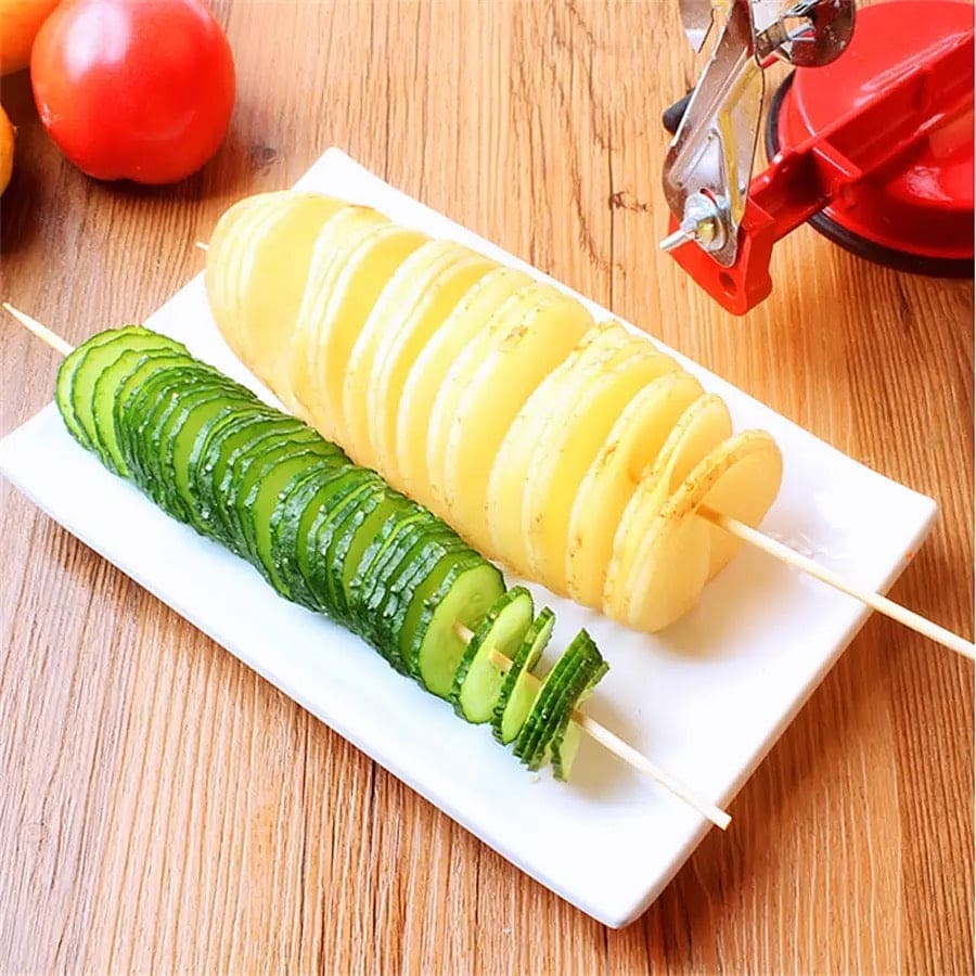 Spiral Potato Cutter, Manually Rotating Potato Tower Machine, Portable Quick Spiral French Slicer Cutter Bar, Vegetable Spiral Cutter Machine, Twist Fries Machine, Metal Peeler Corer Slicer, Creative Hand-shake Fruit Potato Peeler, Home Kitchen Gadget