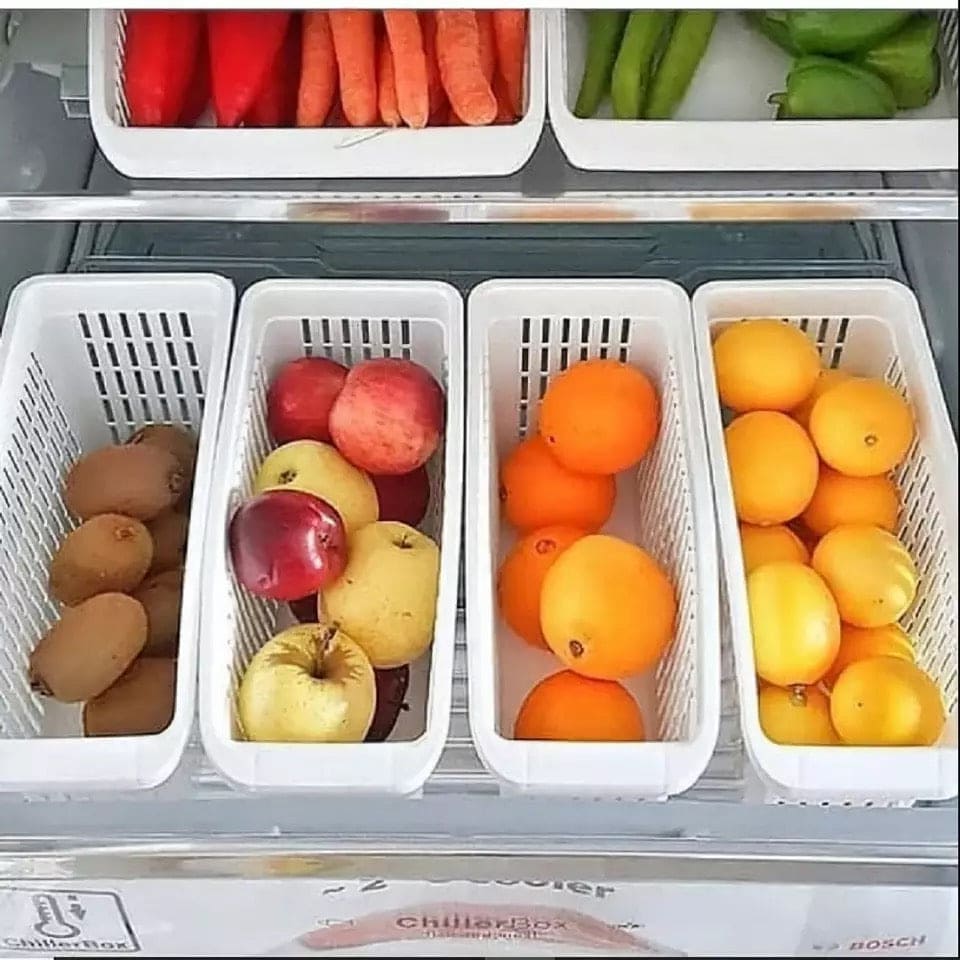 Kitchen Organizer Basket, Drawer Adjustable Storage Box, Retractable Drawer Space Saver Slide Fridge Rack, Classified Organizer Container, Vegetable Drain Basket