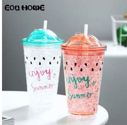 2 Layers Star Glitter Water Jar, Summer Plastic Mug With Straw And Lid