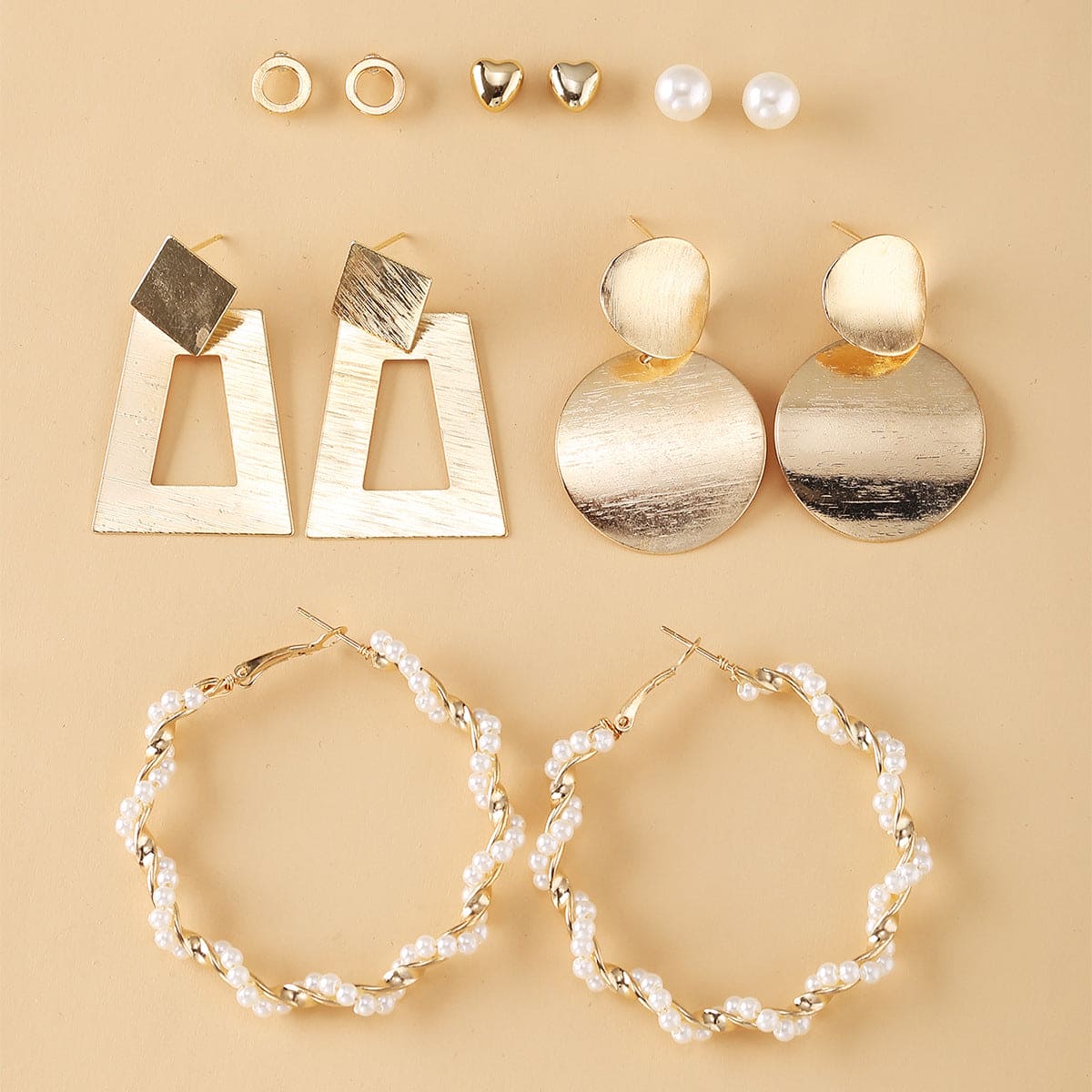 Set Of 6 Female Pearl Hoop Earrings For Women, Oversize Metal Circle Punk Earrings Set, Women Dangle Drop Earrings, Acrylic Pearl Tassels Earrings