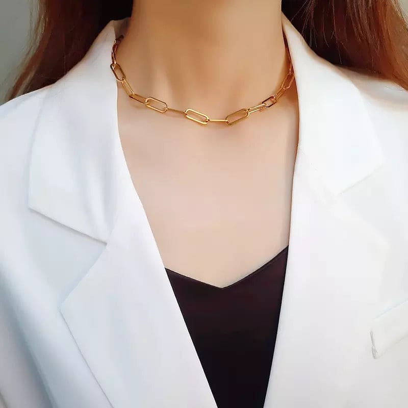 1 Pair of Simple Necklace Set, Chunky Paper Clip Chain Necklace, Rectangle Chain Choker Necklaces for Women