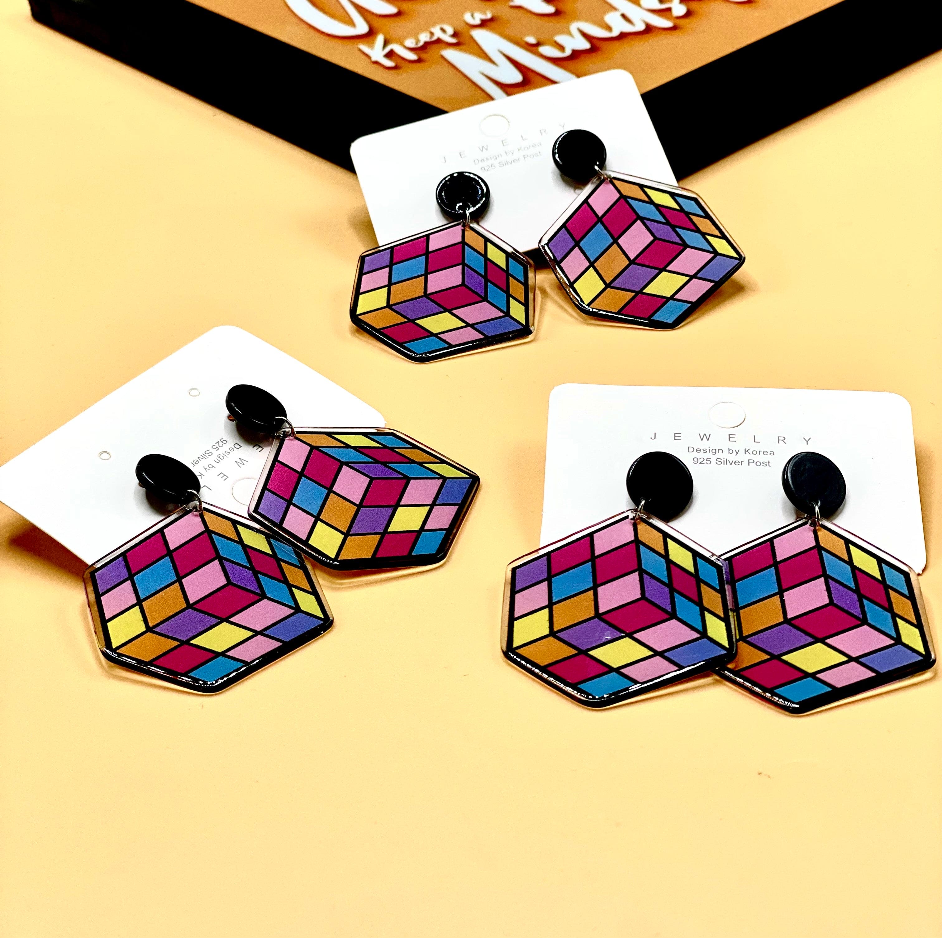 Rubik's Cube Drop Earrings For Women