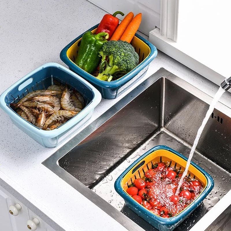 Multifunctional Double Layer Draining Basket With Lid, Kitchen Refrigerator Fresh Keeping Box, Plastic Fruit Storage Basket