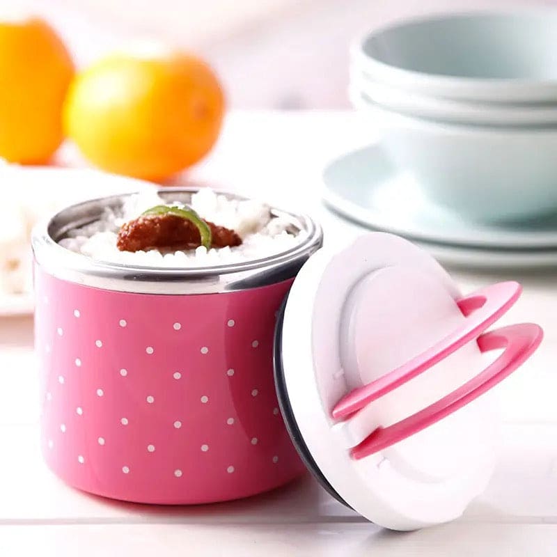 Portable Dotted Tiffin Box, Stainless Steel Bento Student Lunch Box, Round Thermal Lunch Box, Leak-Proof Food Container Bento Box, Bento Box with Cover Sealed Lunch Box, Steel Insulated Lunch Box