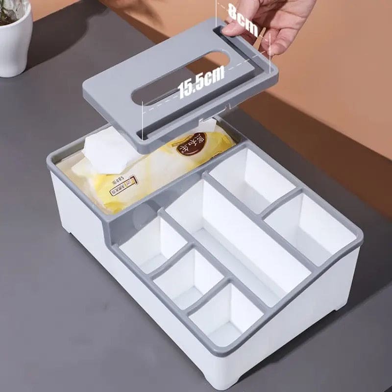 Desktop Plastic Napkin Holder, Multifunctional Tissue Storage Box Cover, Stationery Make Up Organizer for Bedroom Bathroom, Multifunctional Tissue Box Phone Holder Stand,  Wipes Case Desk Organizer