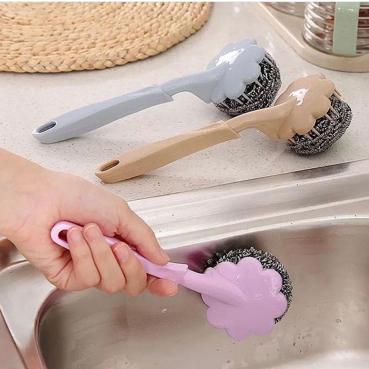 Long Handle Wire Ball Cleaning Brush, Dish Cleaning Brush, Ball Brush Cleaning Brush