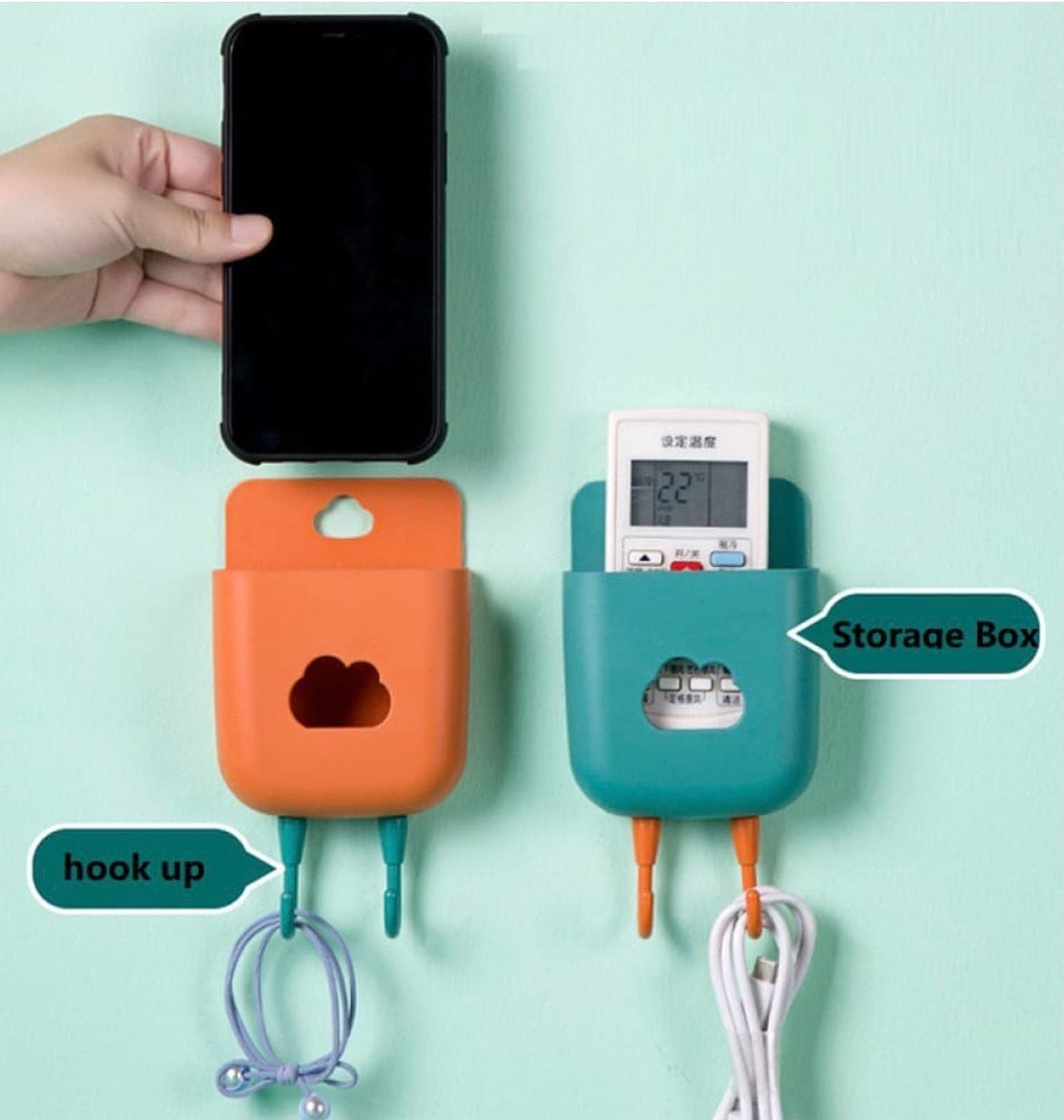 Cloud Wall Mounted Phone And Remote Holder, Durable Storage Basket, Home Office Wall Stand Storage Box, Wall Mounted Mobile Phone Plug, Multifunction Holder Stand