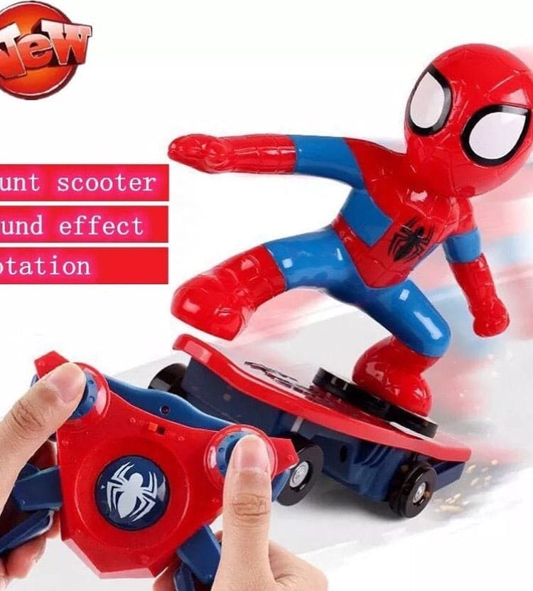 Spiderman 360˚ Degree Clockwise Rotation Skateboard, Cartoon Balance Bike Toy Remote Control With Sound Effects For Kids, Stunt Skateboard Scooter Electric Universal Rotating Toy