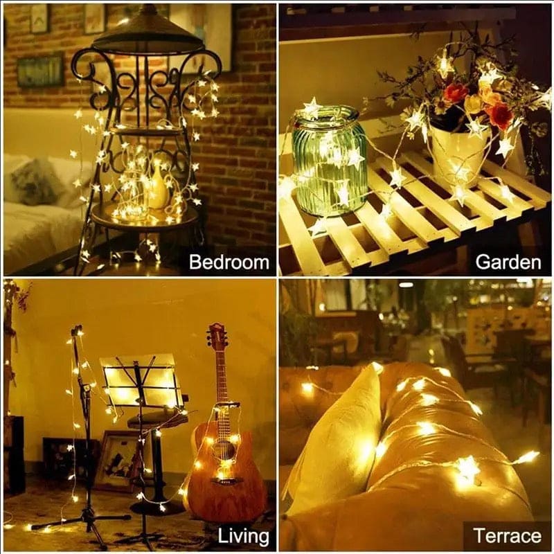 20 Led Star Lights, Star Shaped Curtain String Lights, Decoration Garland Lamp For Decoration, Outdoor Patio Decoration Twinkle Lamp