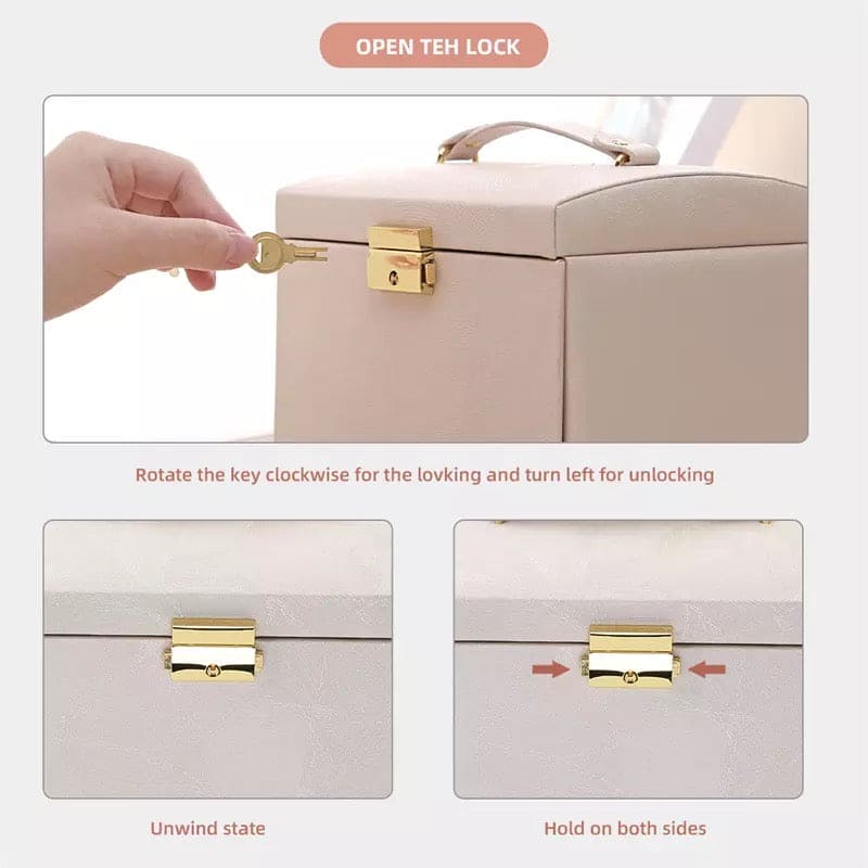 3 Layer Luxurious Large Capacity Jewellery Organizer,  Large Capacity Display Holder, Earring Ring Bracelet Storage Case for Women, Double Drawer Leather Jewelery Box,  Earring Bracelet Holder Organizer With Mirror