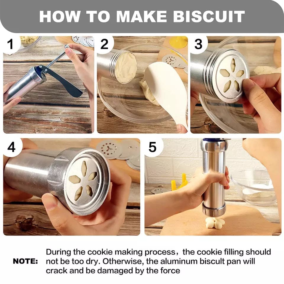 Manual Cookie Press Gun And Icing Set Alloy Churro Maker, Cookie Press Machine, Aluminum Cookie Gun, Biscuit Maker, Manual Cookie Press Stamps Set, Baking Tool With 10 Cookie Molds 4 Nozzles