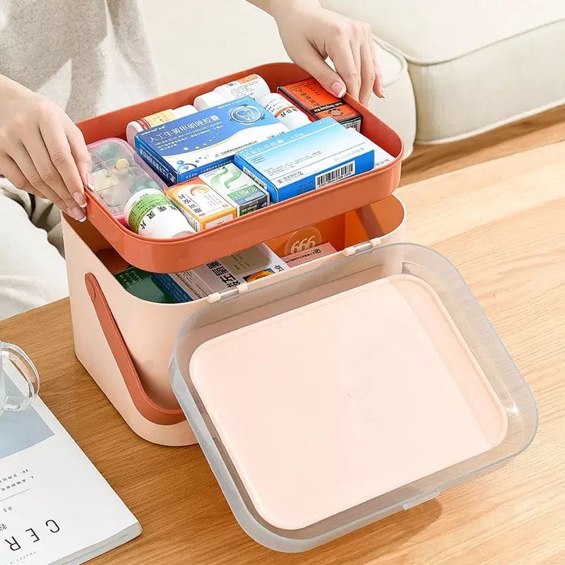 Large Chest Medicine Box, Double Layer Large-Capacity Medical First Aid Box, Family Travel Portable First Aid Box, Medicine Storage Box, Family Nursing Medicine Box, Large Capacity Emergency Medical Small Medicine Box