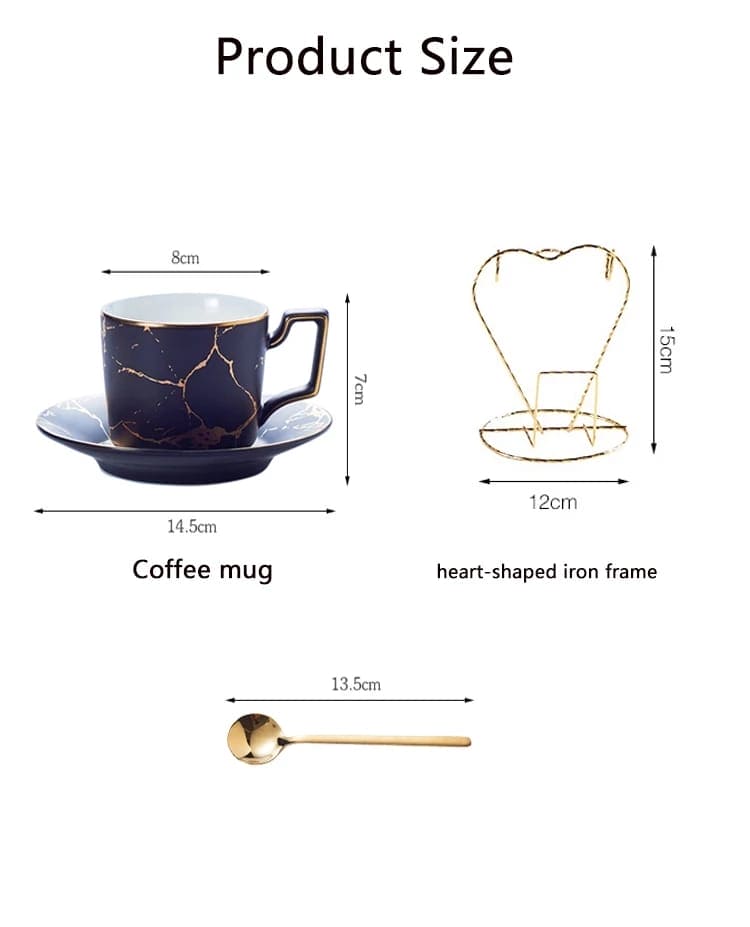 200ml Luxury Marble Ceramic Coffee Cups And Saucers Set With Gold Stan –  Yahan Sab Behtar Hai!