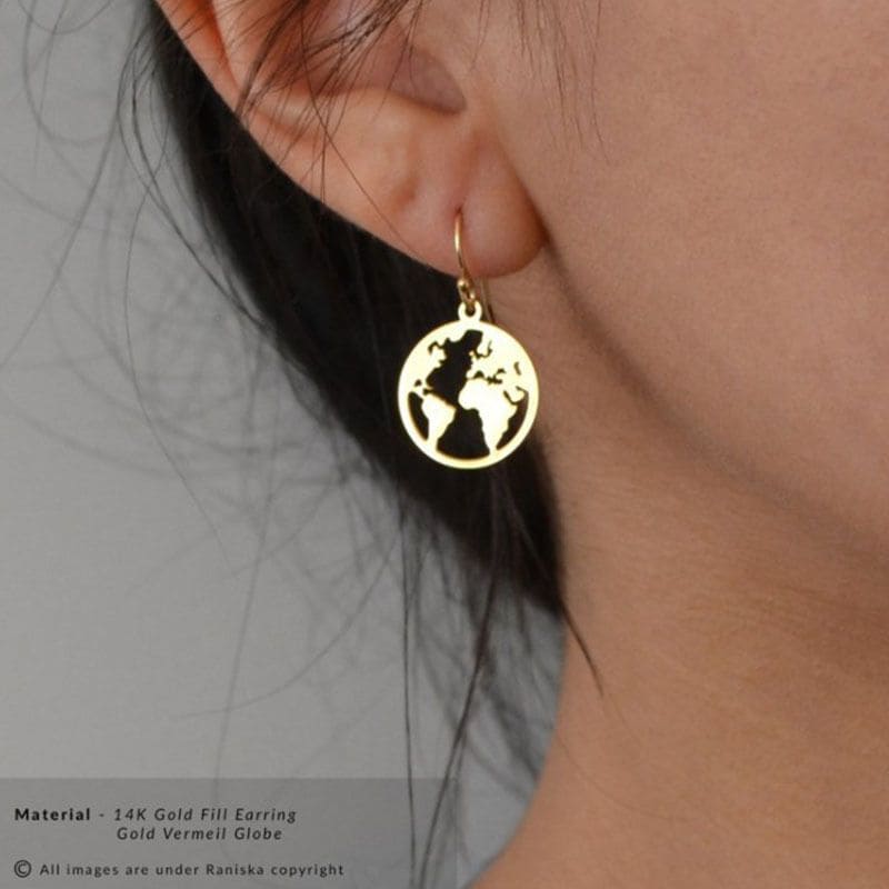 Vintage World Map Earrings, Globe Earth Earrings, Simple Delicate World Map Geometric Stud Earrings for Women Vintage Round Circle Earrings