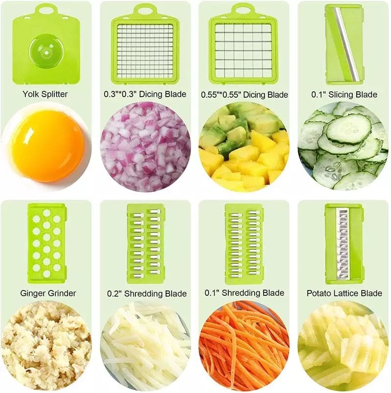 8 In 1 Vegetable Slicer With Container, Mandolin Slicer Veggie Chopper, Hand Held Food Chopper, Fruit Slicer Grater Shredders Drain Basket Cutter