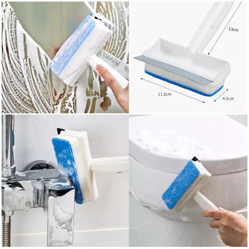 Double Sided Cleaning Brush, Squeegee Mirror Bathroom Wall Cleaning Brush, Removable Sponge Brush Head, 2-in-1 Double Sided Window Squeegee Sponge, Bathroom Window Glass Scraper, Wall Tile Cleaning Brush Wiper Cleaner