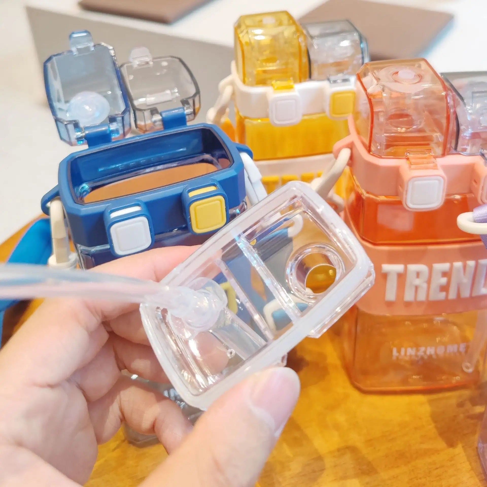 Trend Double Drinking Water Bottle, Punk Square Water Cup, Plastic Portable Drinking Cup, Portable Leakproof Double Drinking Plastic Cup, 520ml Sports Water Bottle