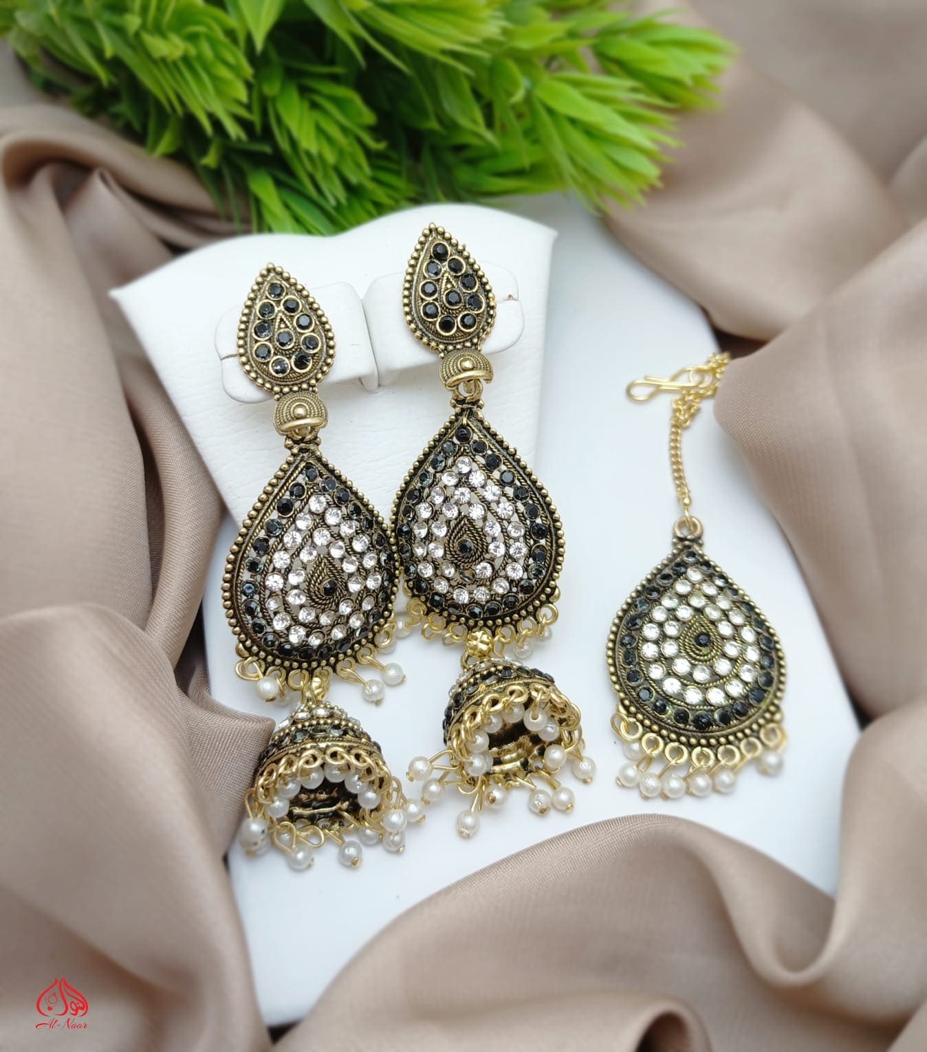 Antique Tika Bunda Set, Tassel Dangle Earrings, Strip Luxury Fashion Earrings For Women, Pearl Jewellery Set, Fancy Women Jewellery