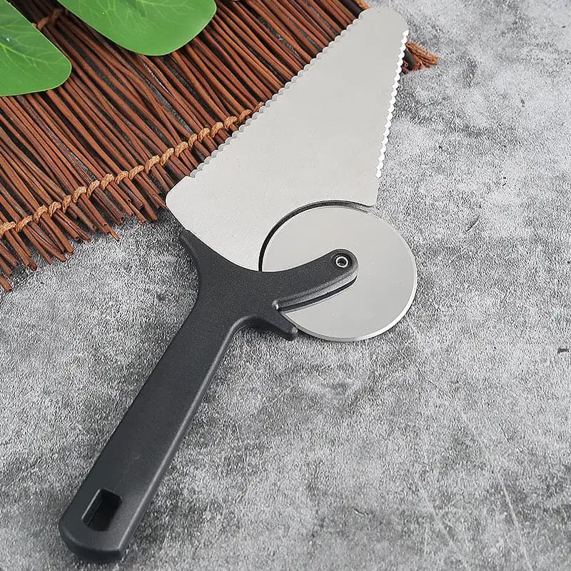 2 In 1 Cake Pizza Cutter, Multifunction Roller Pizza Spatula Cake Spatula, Pizza Cutter Wheel for Cake Pizza Pies Kitchen, Cake Bread Round Knife, Stainless Steel Cake Pie Pizza Server Slicer