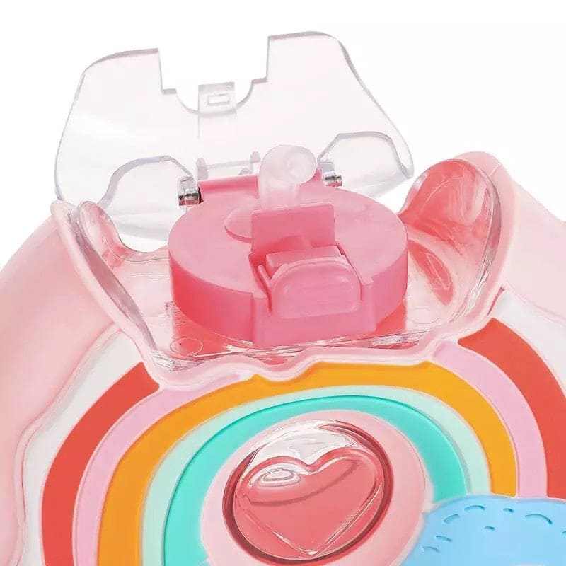 375ml Cute Doughnut Shaped Water Sipper With Straw, BPA Free Creative Round Straw Cup, Portable Anti Fall Plastic Water Cup, Toddlers Drinking Bottle With Shoulder Strap