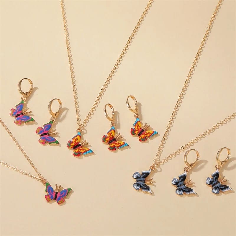 Butterfly Necklace And Earrings Set for Women, Necklace And Drop Earrings Trendy Jewelry Set
