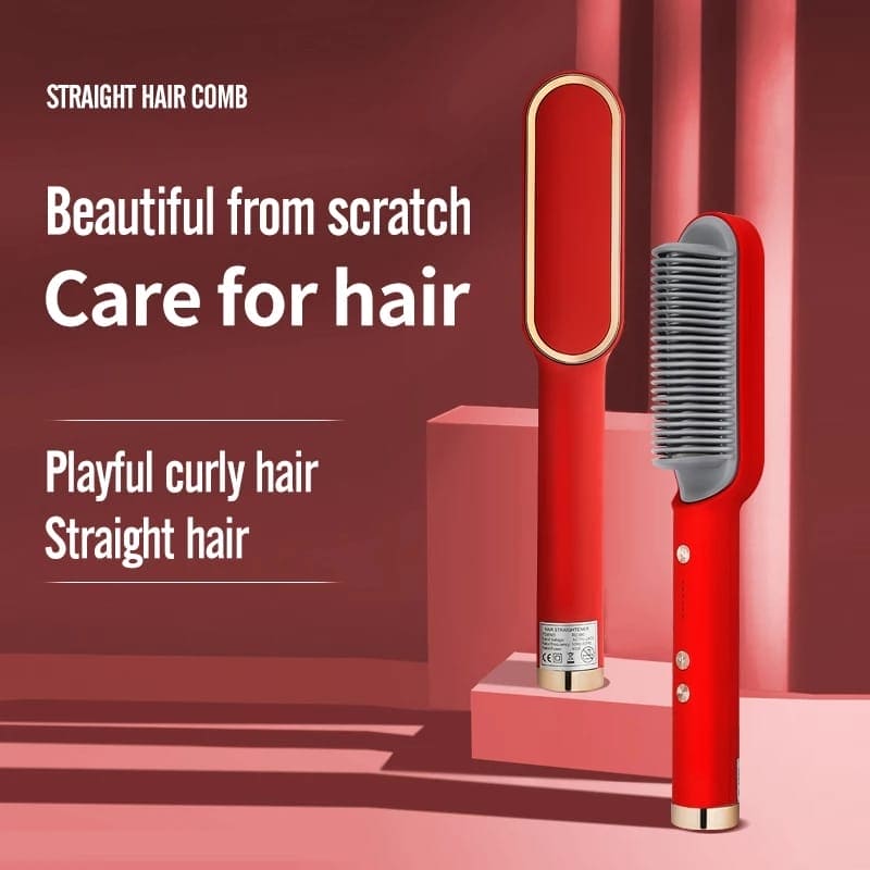 2 in 1 Professional Hair Straightener Curler Brush, Ultrarapid Electric Heating Ionic Comb, Anti-Burns Straightening And Curling Brush, Ceramic Electric Straighten Beard Brush, Fast Heating Curler Straightener Comb