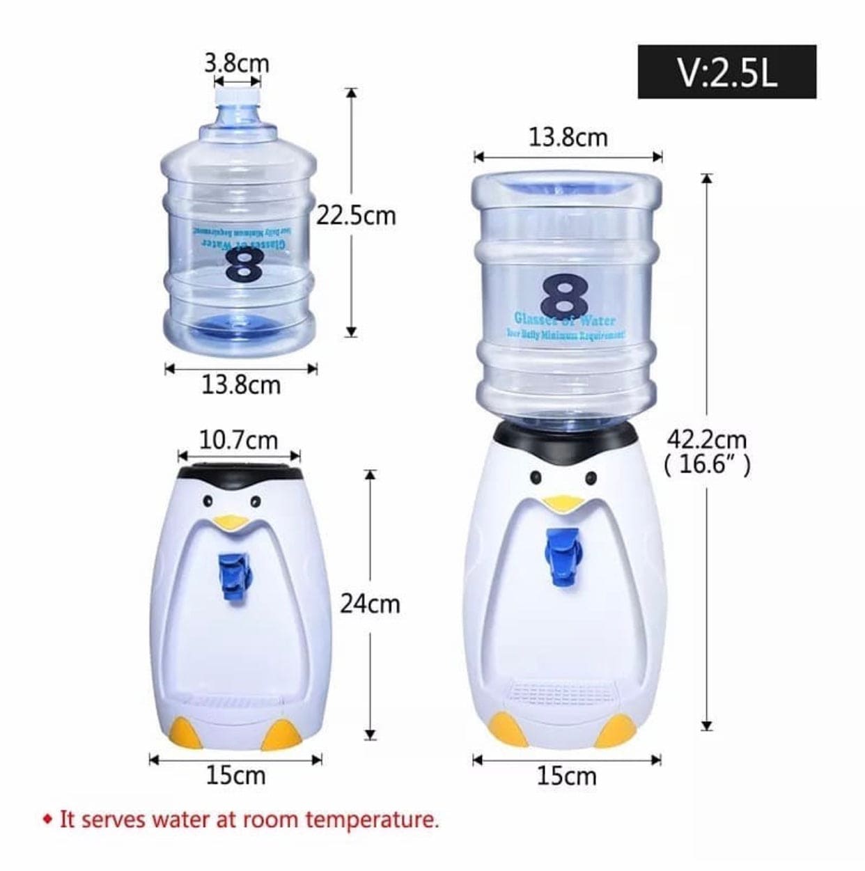 Cute Penguin Shaped 2L Water Dispenser For Kids, Mini Drink Dispenser With Water Tank, Mini Desktop Cartoon Kids Dispenser