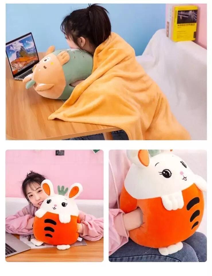 3 in 1 Fruits Plush Pillow and Hand Warmer with Blanket, Multi-purpose Pillow Plush Toy for kids, 3D Cute Warm Children's soft pillow