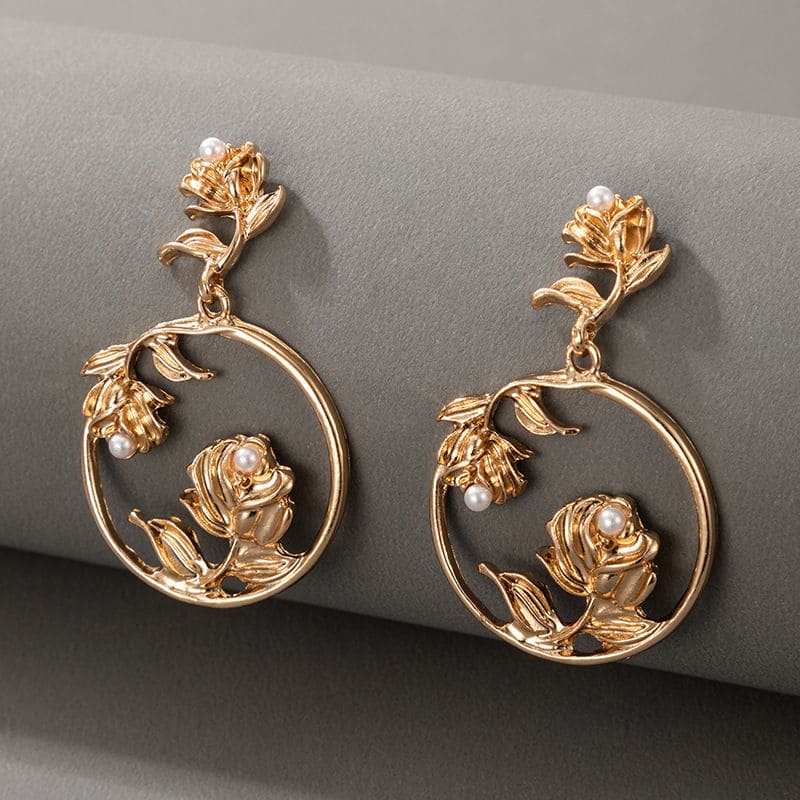 Flower Hoop Rose Earrings For Women, Luxury Rose Stud Earring, Stainless Steel Round Cross Ear Jewelry, Rose Dangle Earring, Vintage Rose Wreath Hoop Earrings, Cutout Rose Flower Earring