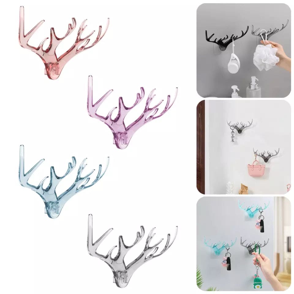 Set Of 3 Crystal Deer Antler Hook, Crystal Clear Wall Hanging Hooks, Punch-free Hats Keychains Hanging Hook With Sticky Wall