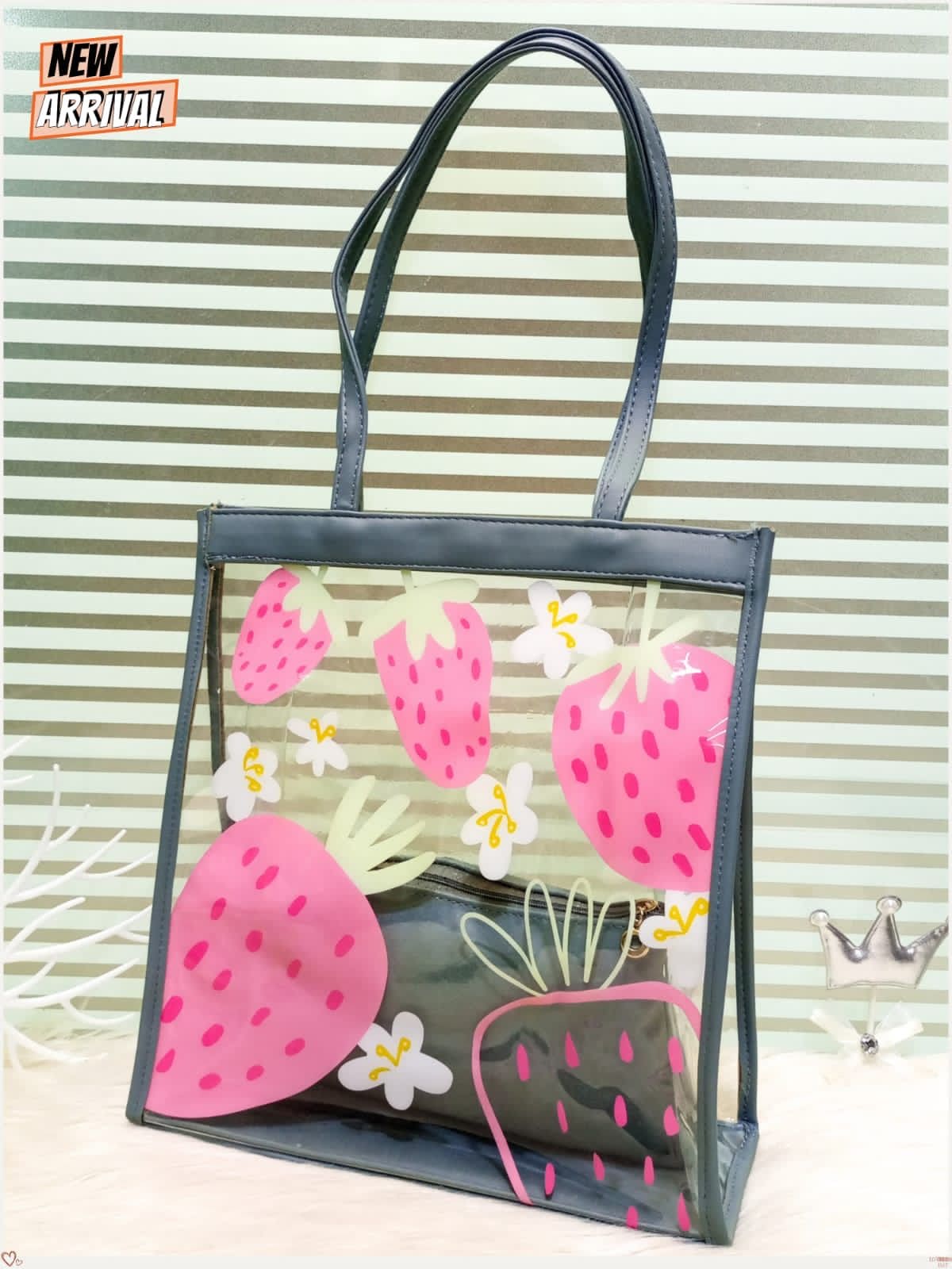 New Strawberry Transparent  Large Size Tote Bags, Clear Shoulder Handbags For Ladies, Waterproof Transparent Handbag