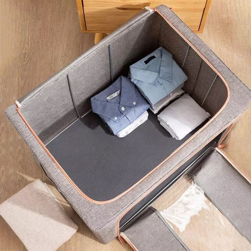 Printed Large Capacity Storage Box, Waterproof Oxford Cloth Steel Storage Box, Clothing Quilt Storage Bag Organizer, Quilt Blanket Socks Stuff Container, Portable Folding Closet Organizer