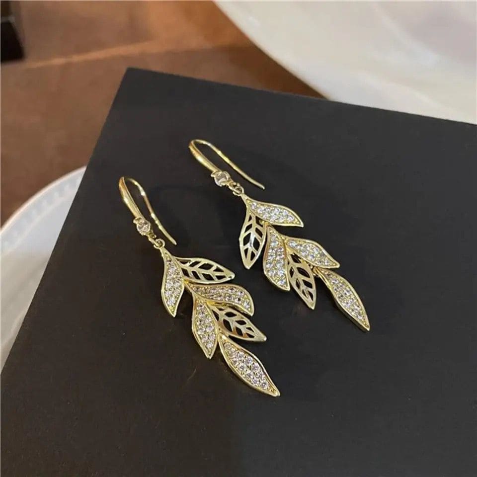 Classics Leaf Drop Earring, Zircon Leaf Earrings For Women, Exquisite Long Tassel Drop Earring, Luxury Leaf Tessel Earring