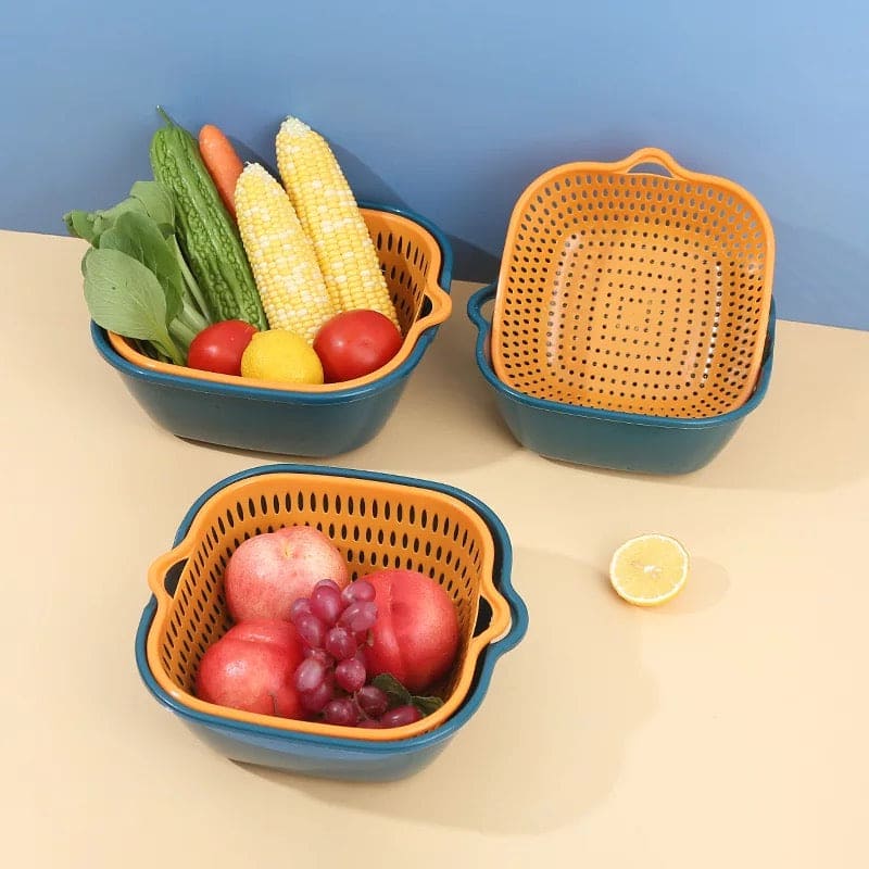 Set Of 6 Multifunctional Drain Container, Double-Layer Vegetable Washing Strainer, Fruit Clean Storage Basket