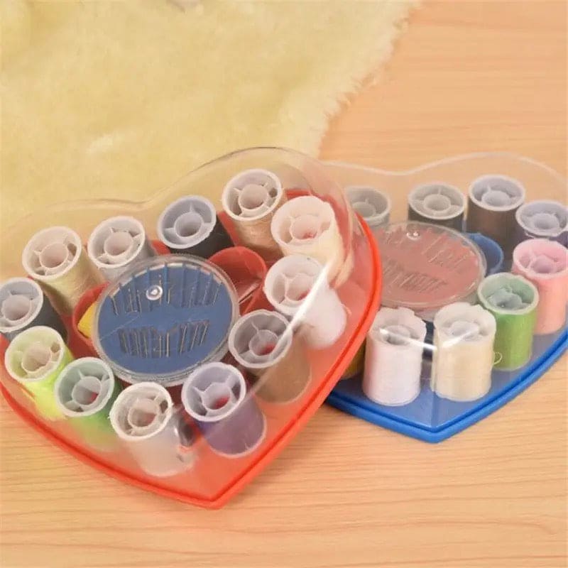 Portable Heart Shape Sewing Kit, Basic Emergency Sewing Kit Box, Sewing Supplies Organizer For Travel, Sewing Box With Color Thread