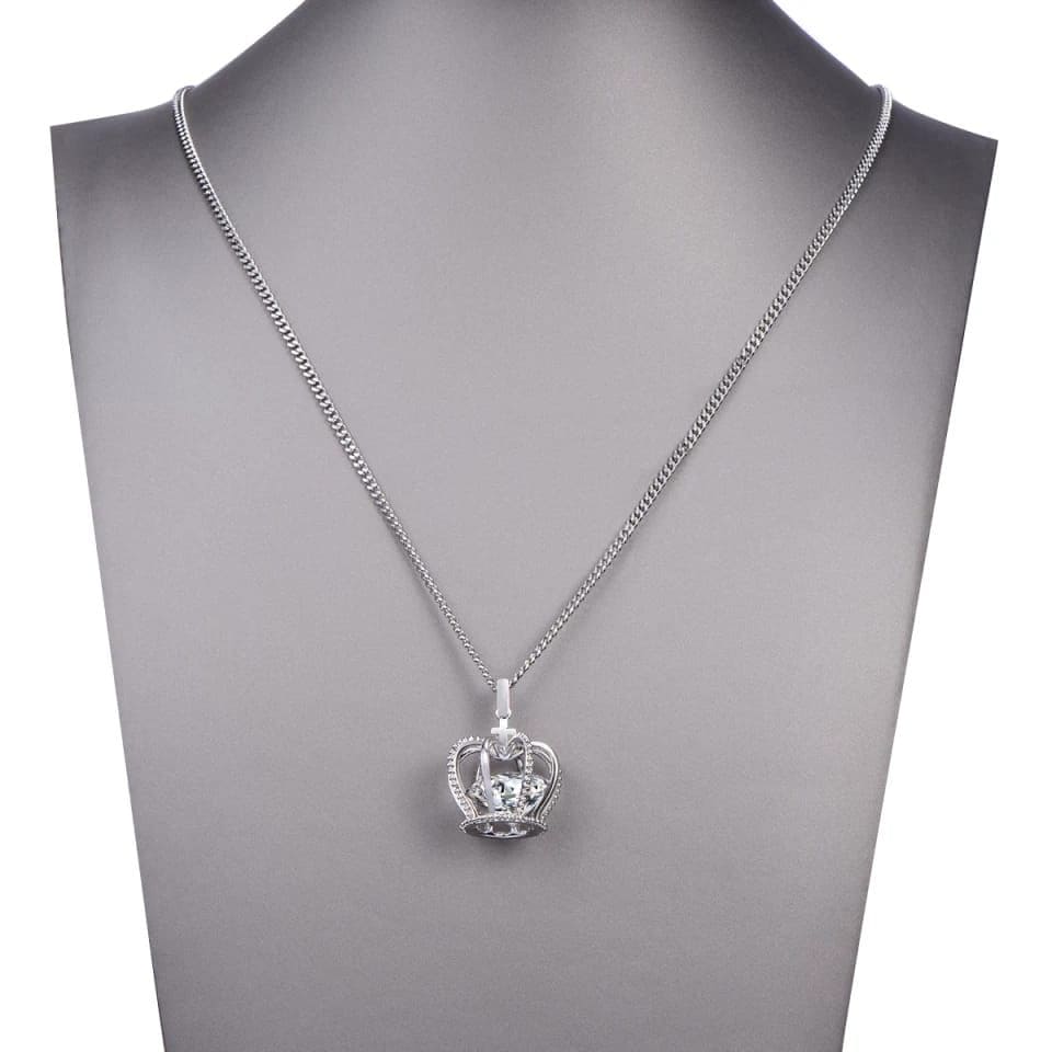 Cubic Zirconia Crown Pendant, British silver Long Neckalce For Women